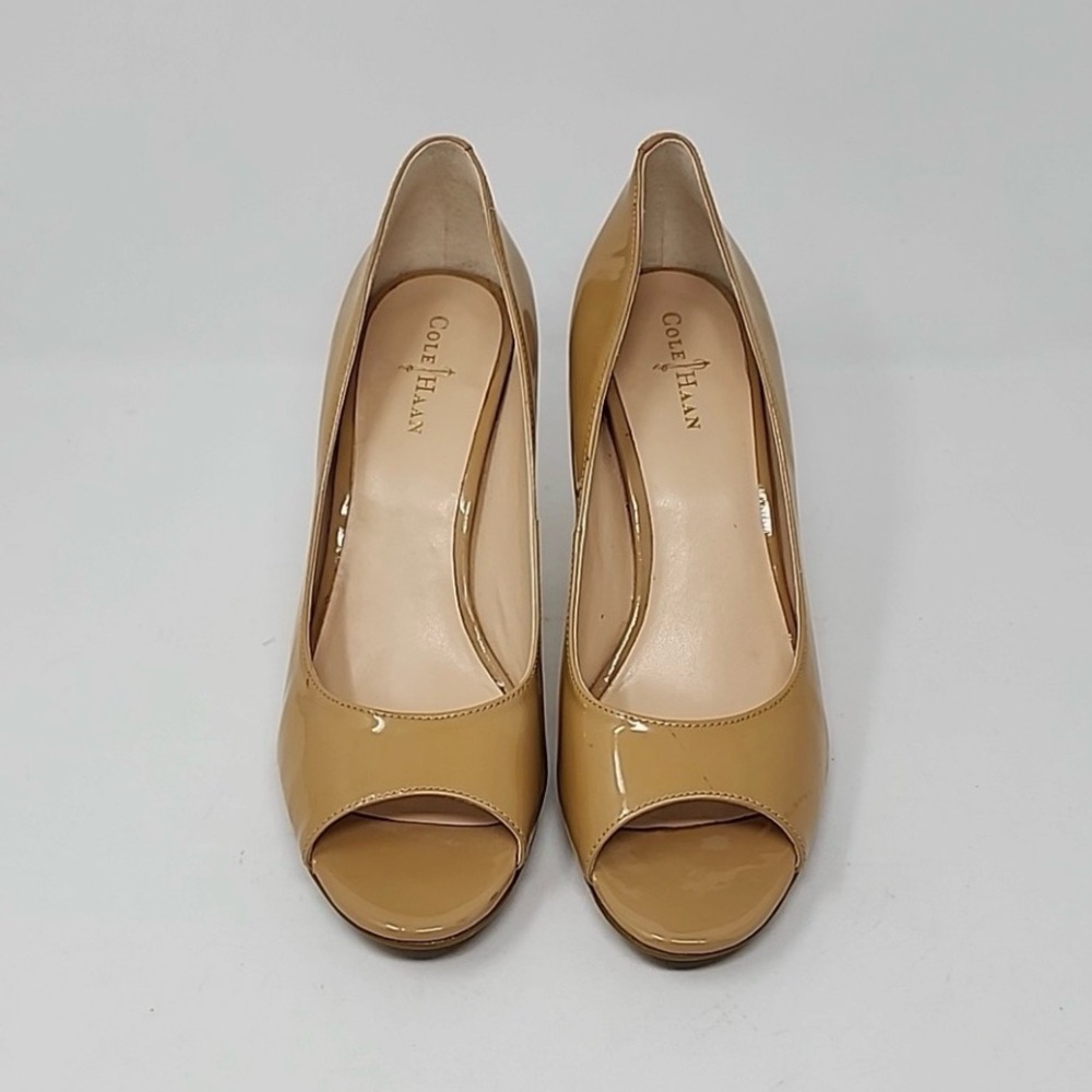 COLE HAAN Women’s Open Toe Nude Patent Heels